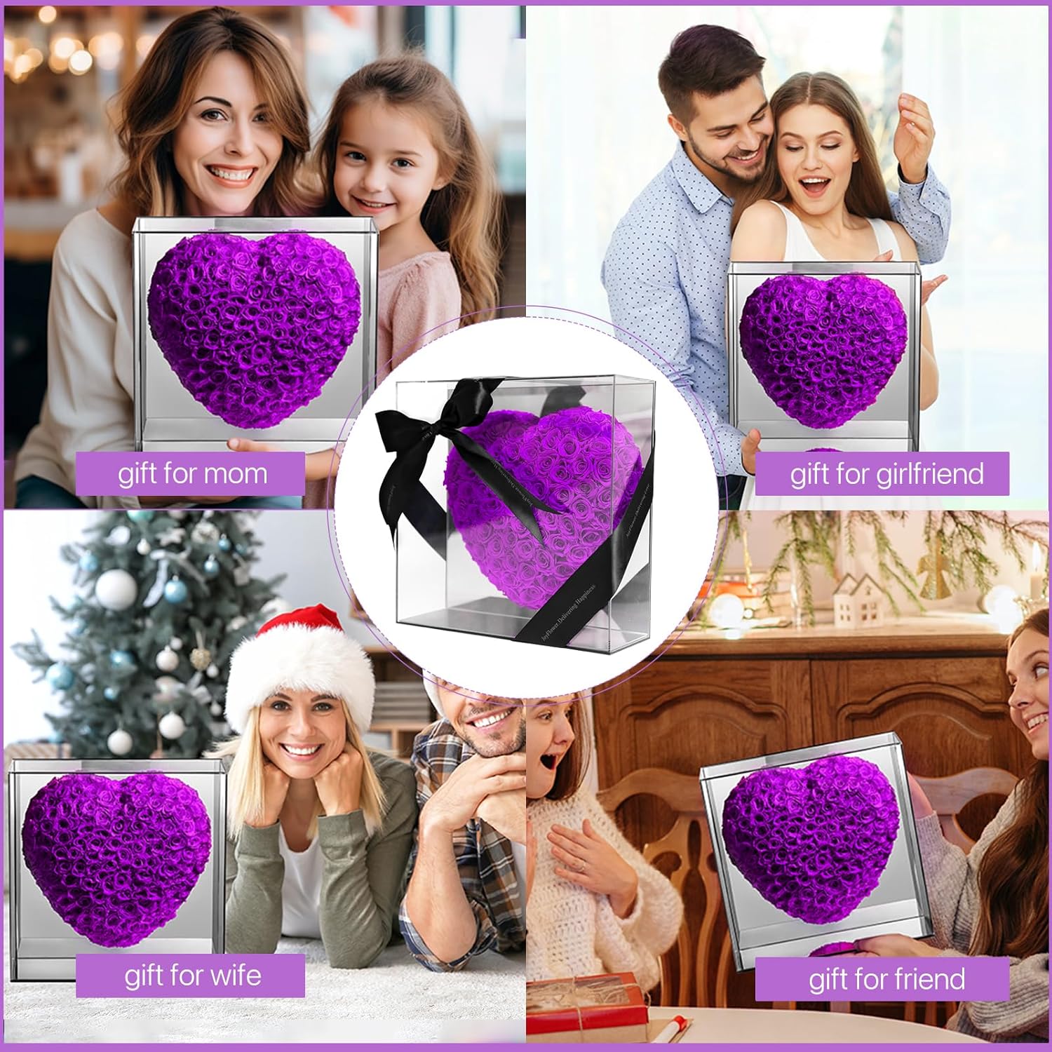 JoyFlower About 140pcs Preserved Roses Gift, Real Purple Eternal Roses for Mom, Long Lasting Forever Flowers with Gift Box for Women Girlfriend Wife Her in Valentines Mother's Day Birthday Anniversary
